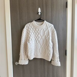H&M White Crew Neck Cable Knit Sweater - XS
